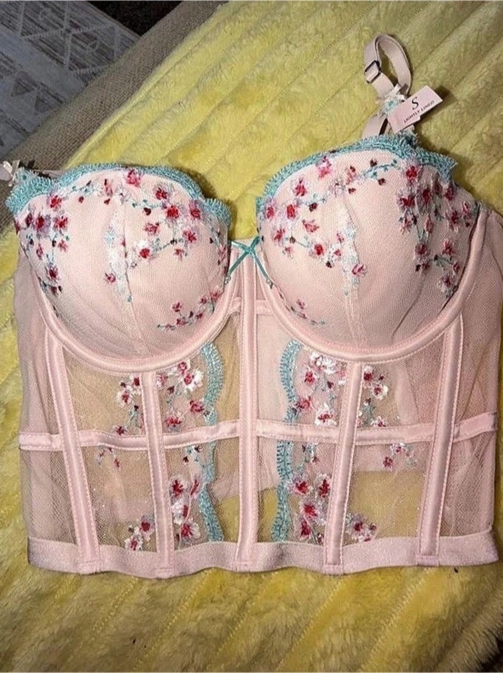 Victoria's Secret Dream Angels Blossom Embroidery Plunge Corset Top Floral Bra
